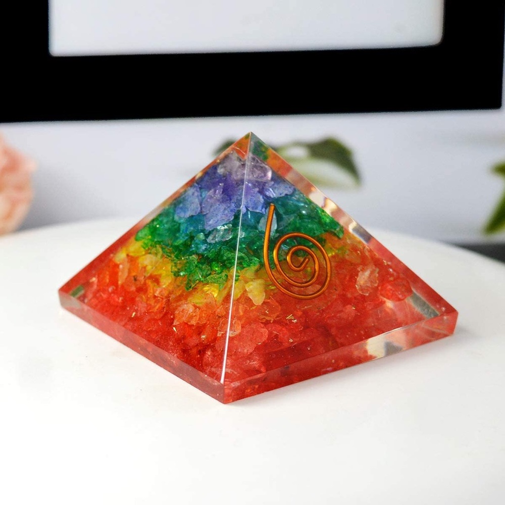 7 Chakra Pyramid for Reiki Healing Crystal Healing Orgonite Size 40-50 mm